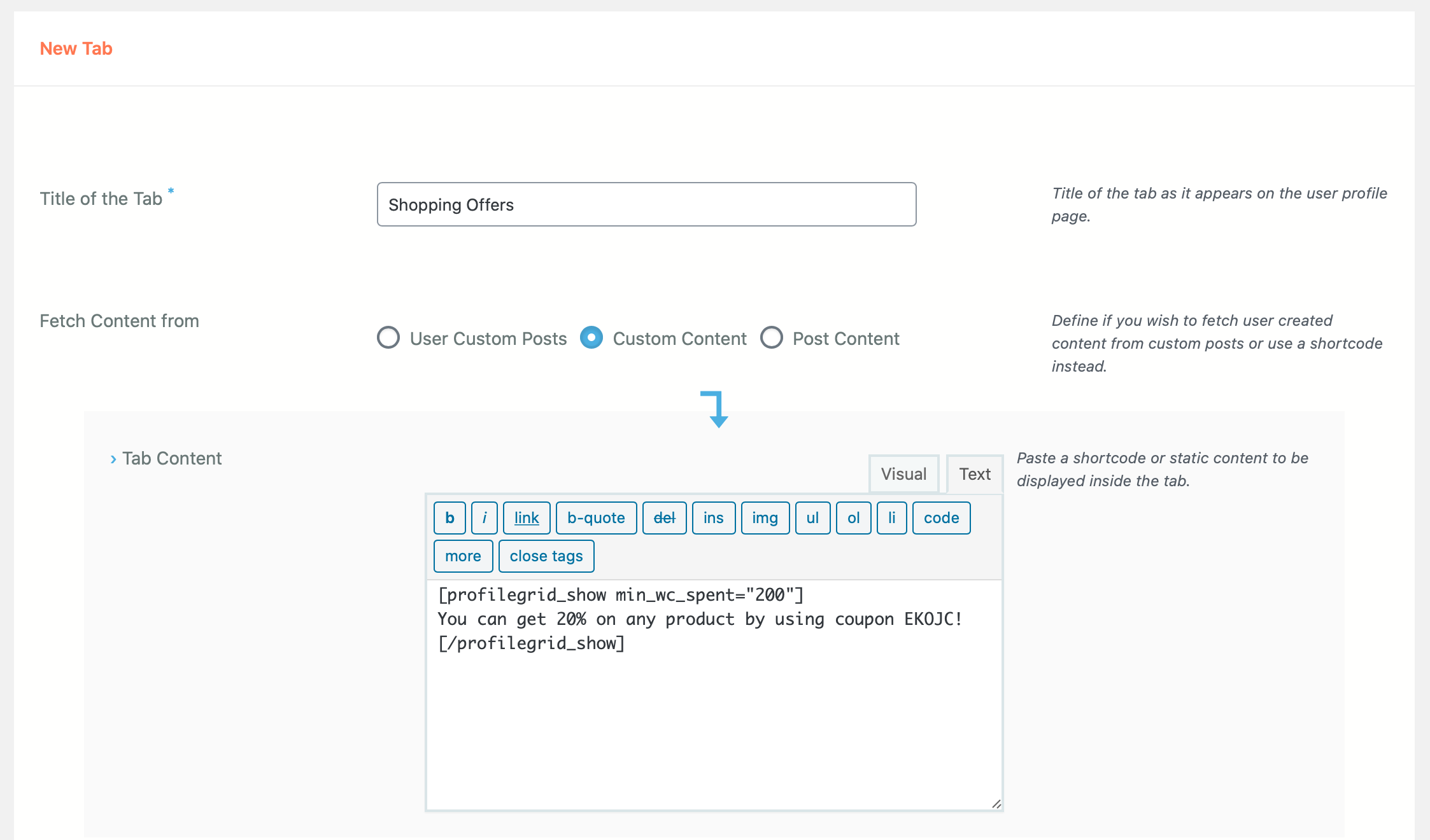 Conten restriction inside WordPress user profile