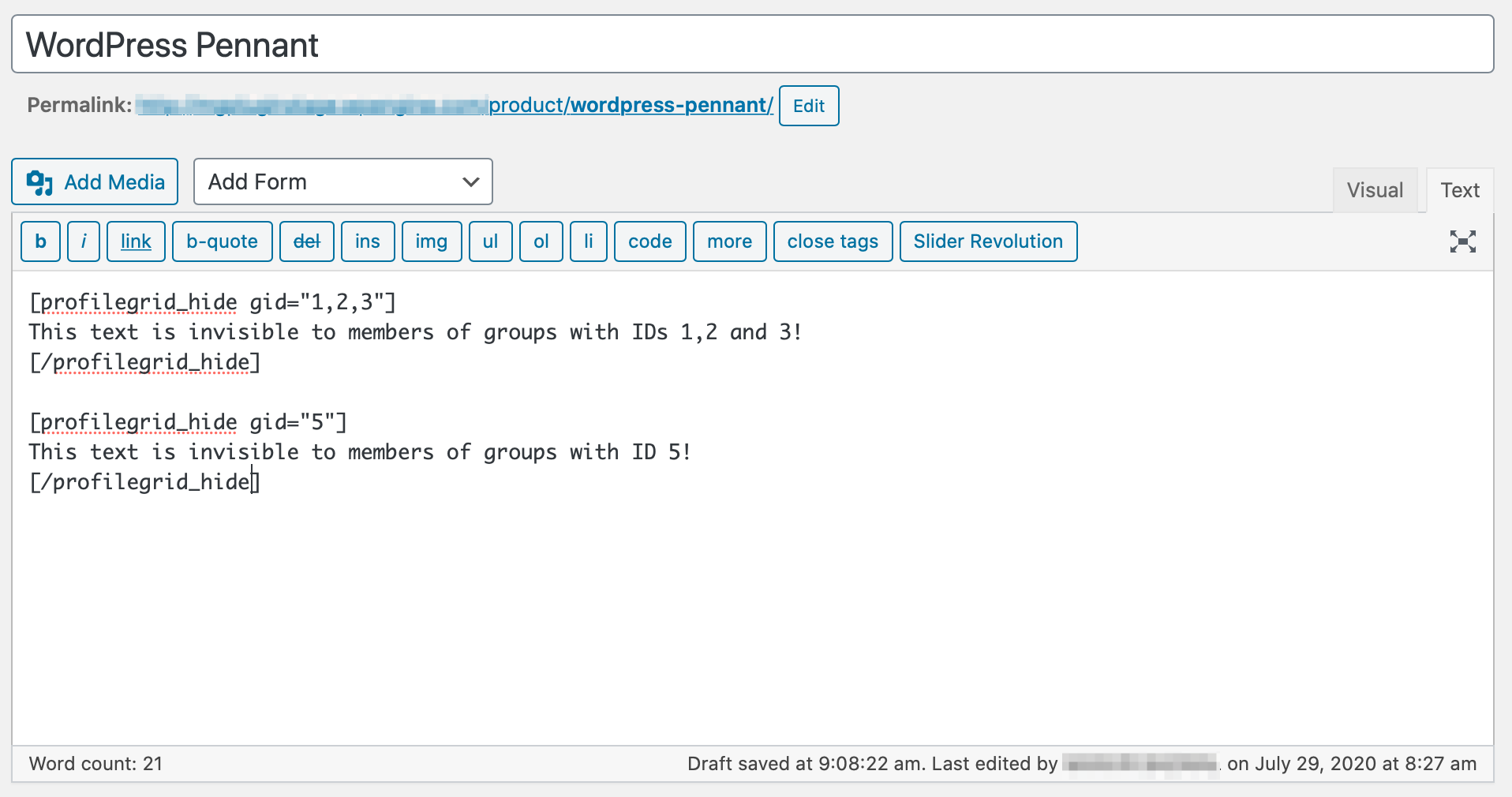 Hide content in WordPress