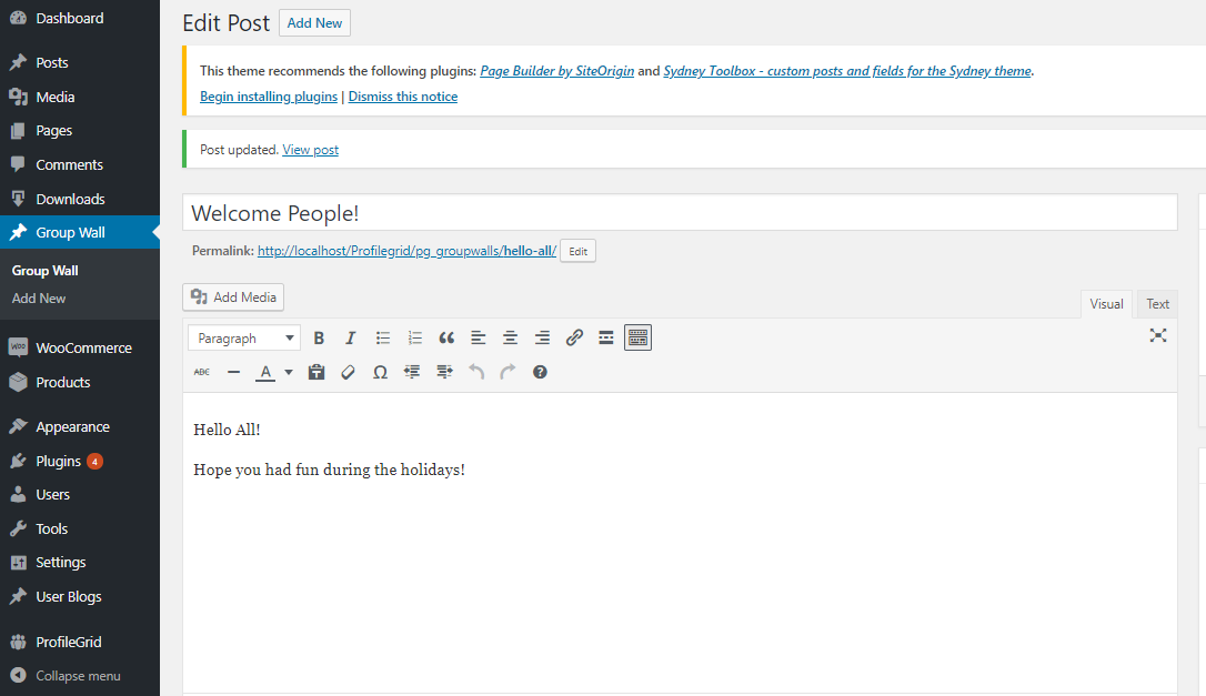 add social activity to user groups group wall