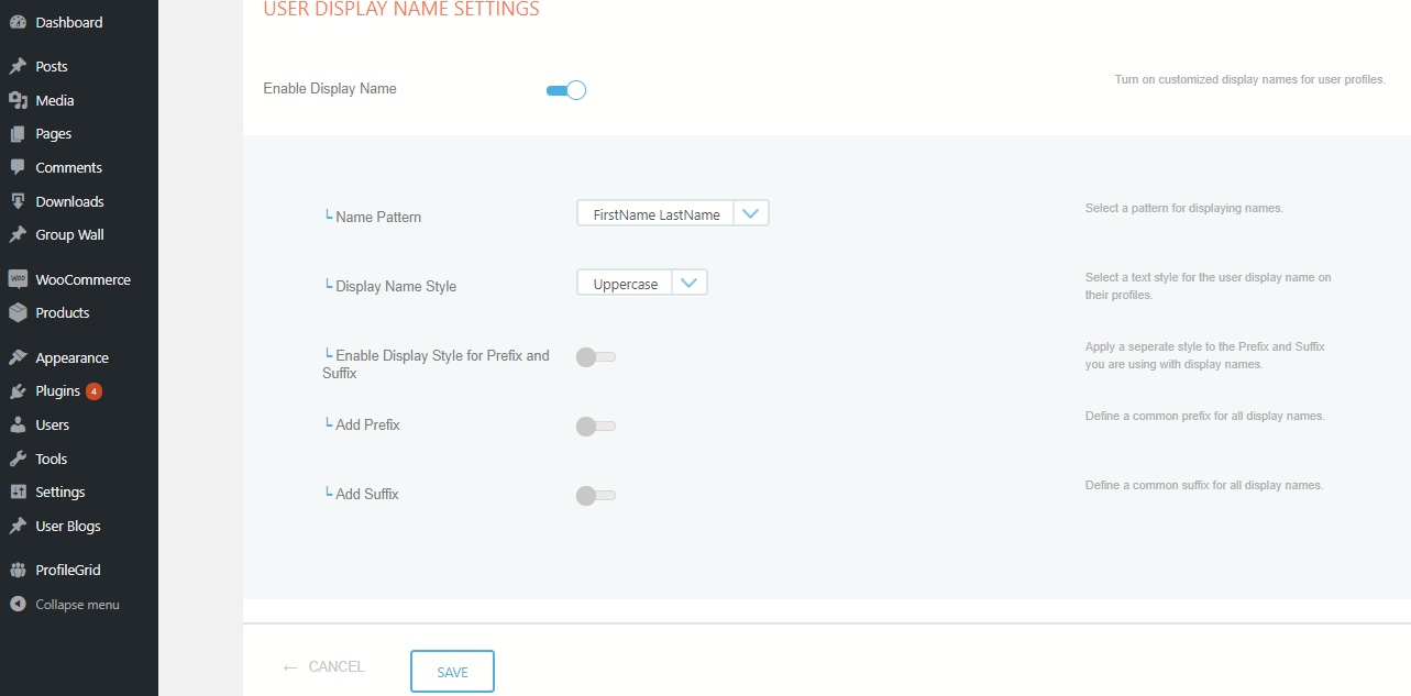 customize user display name global settings