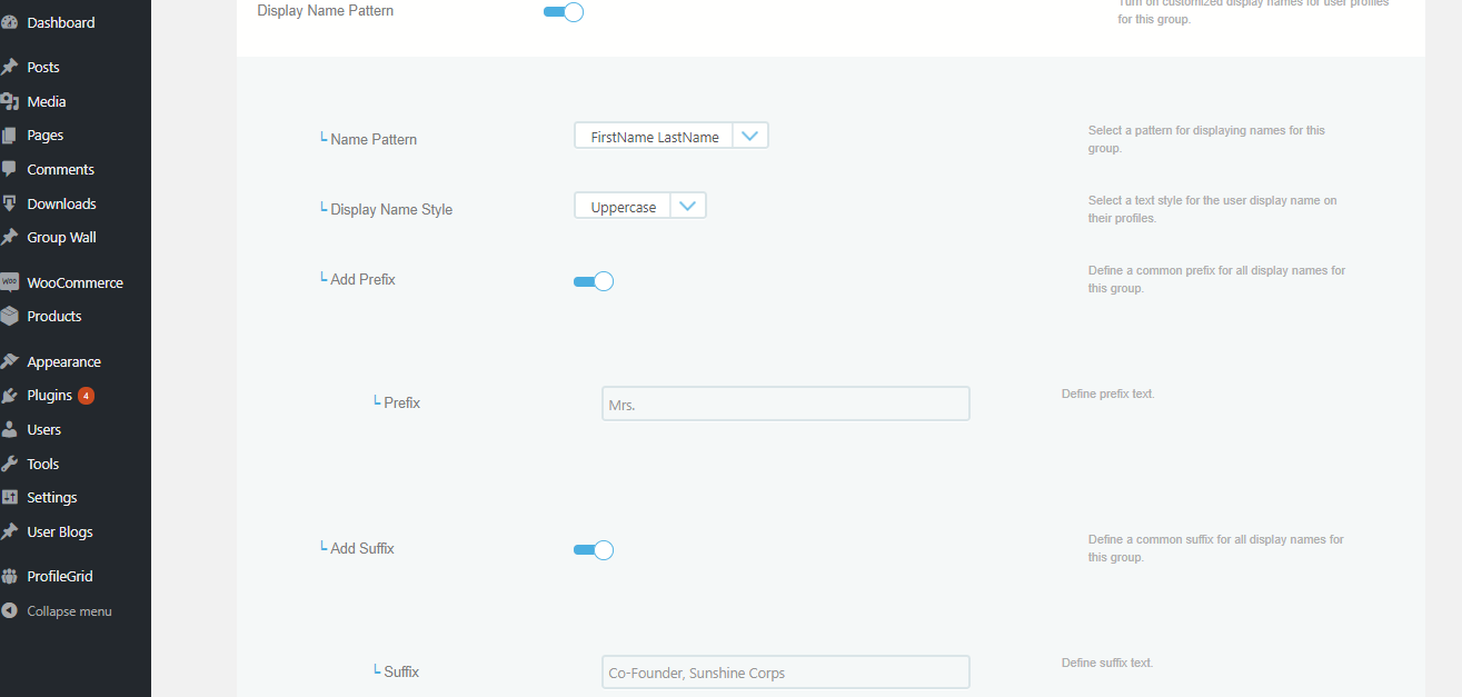 customize user display name settings