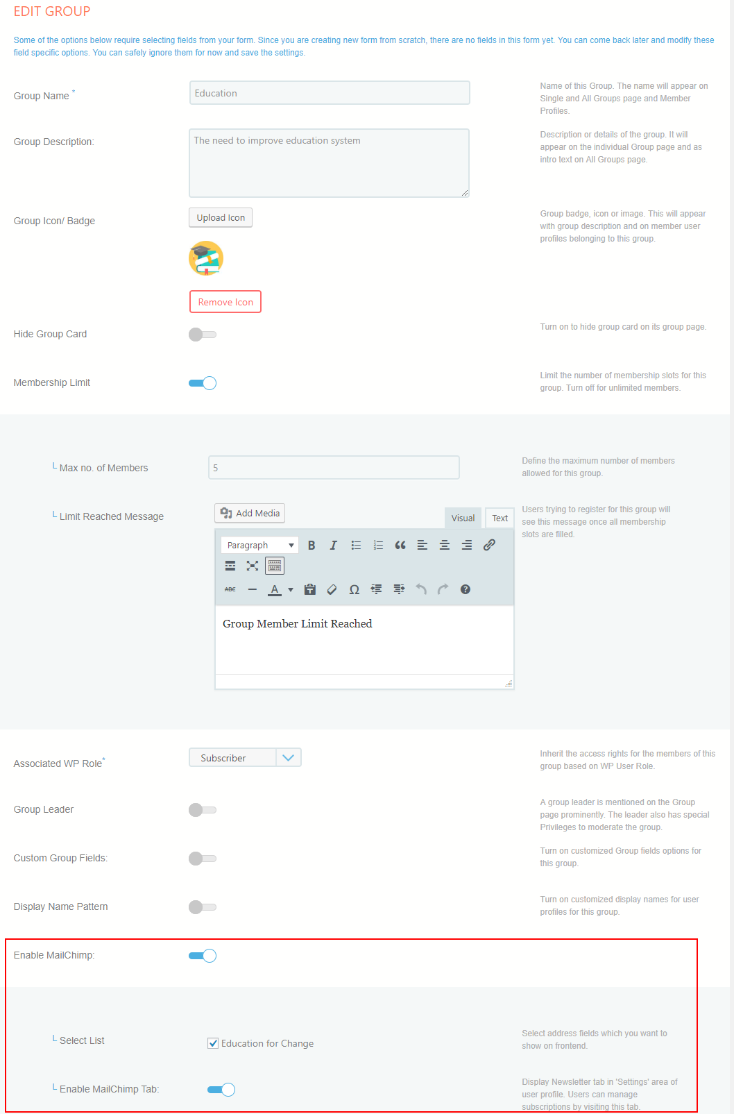 allow users to subscribe MailChimp list edit group