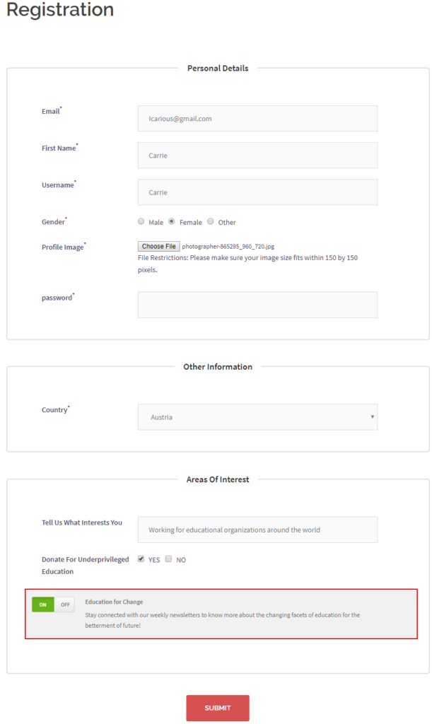 allow users to subscribe MailChimp list registration