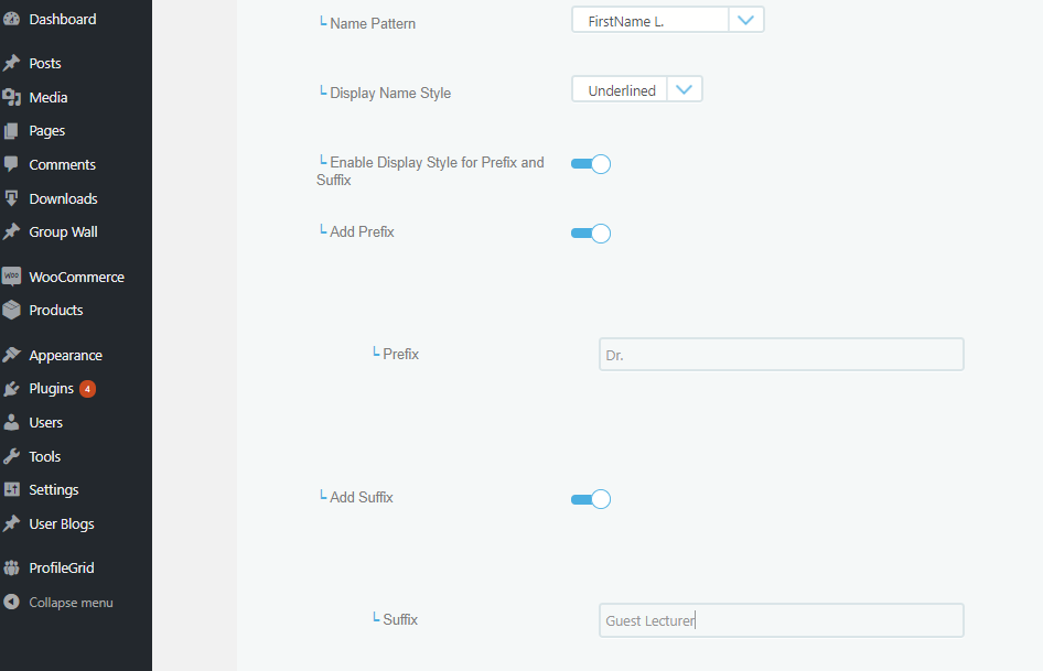 customize user display name other names