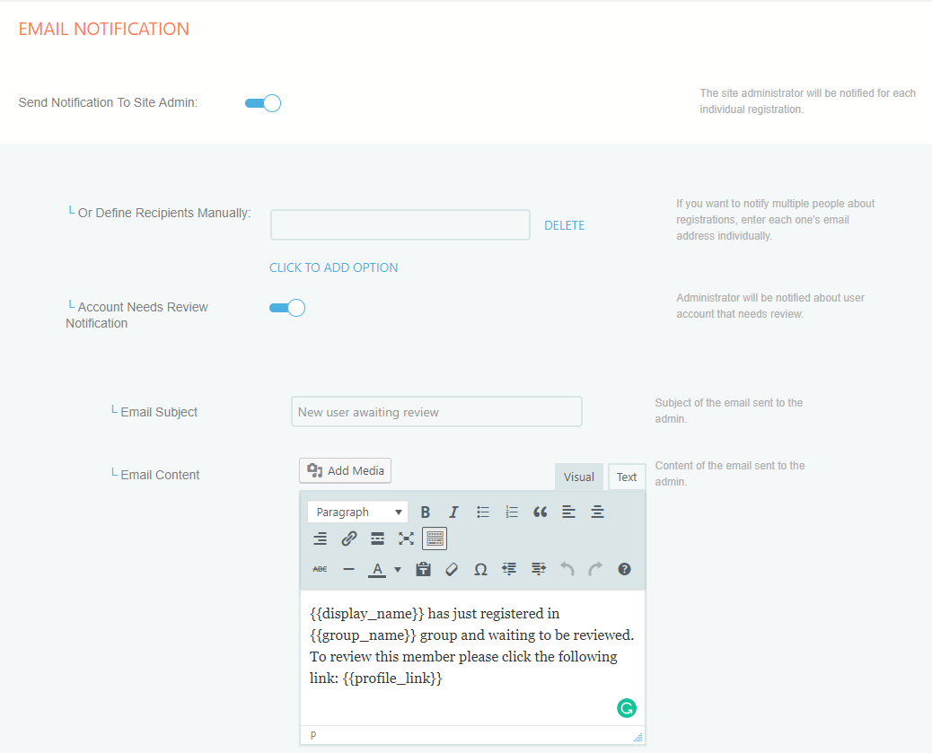WordPress New User Registration Email Notification
