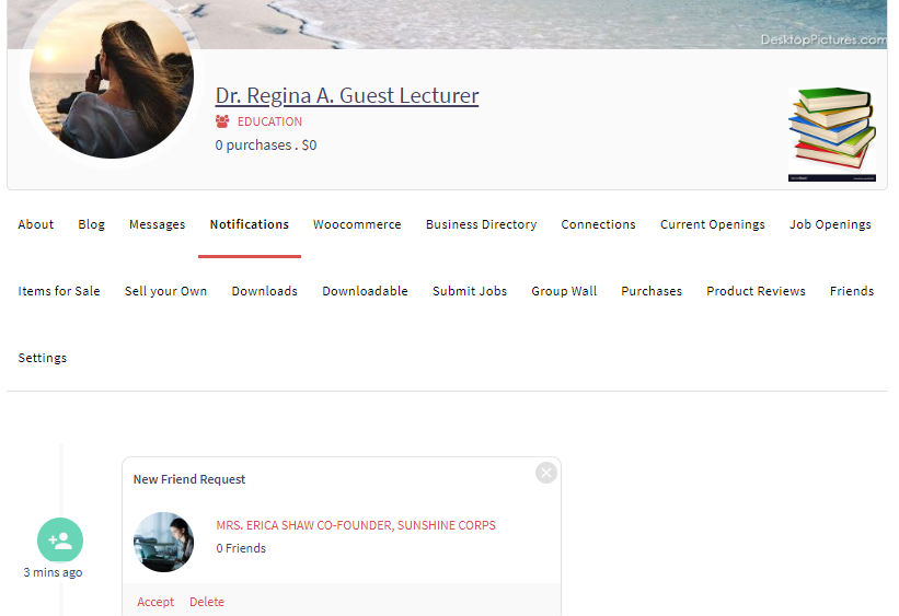 Enable Friend System in WordPress notification message