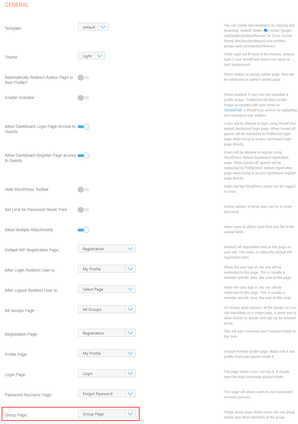 Display Members of Selected Group general settings
