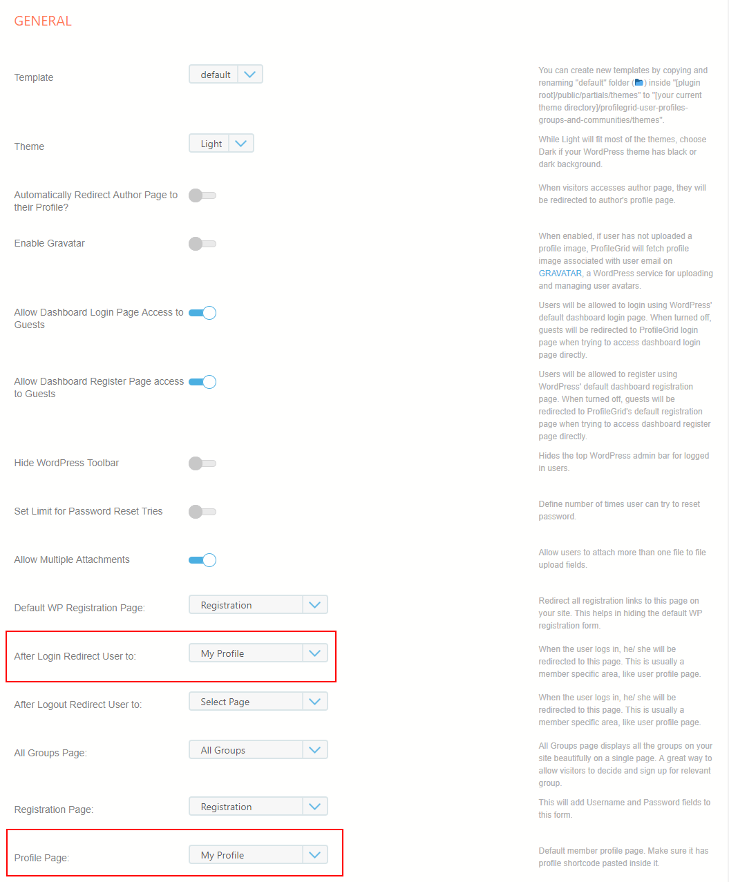 WordPress Profile general settings