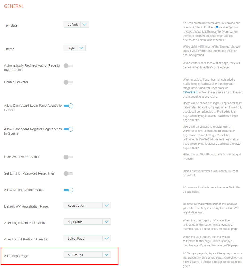 Display Group Directory general settings
