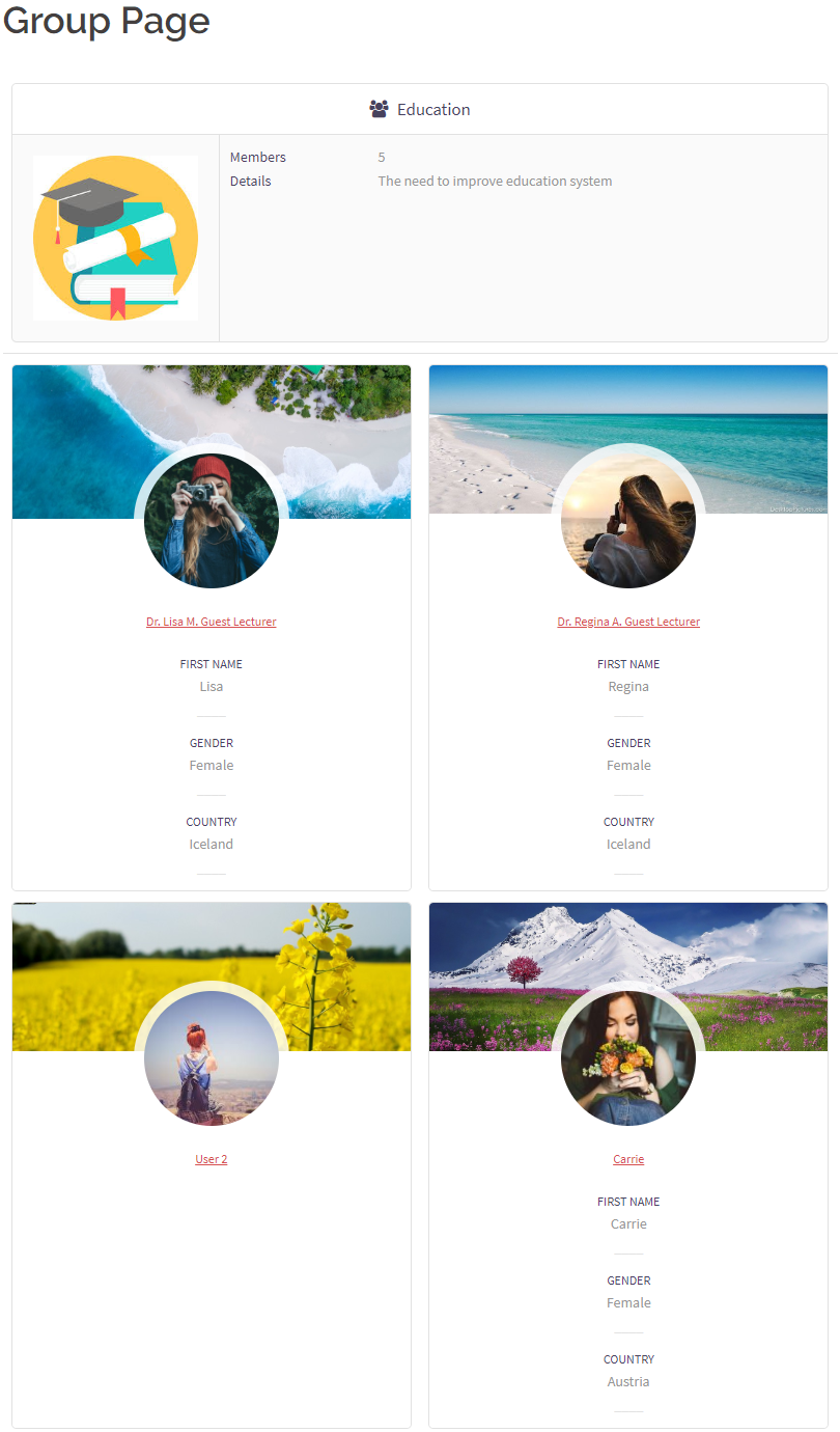 Display Members of Selected Group frontend