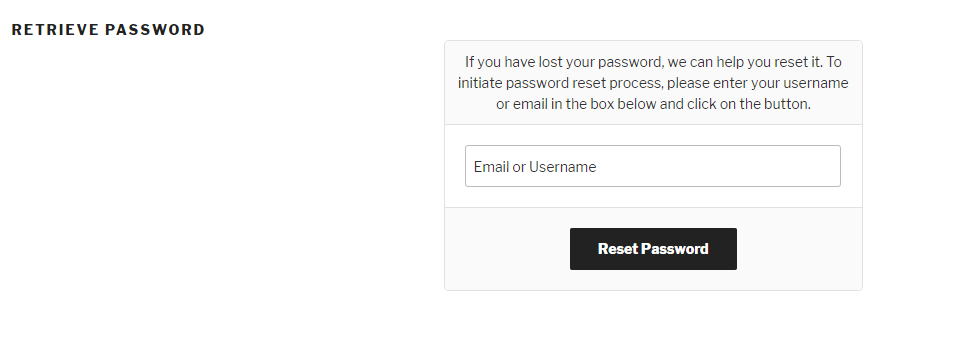 WordPress Forgot Password Page frontend page