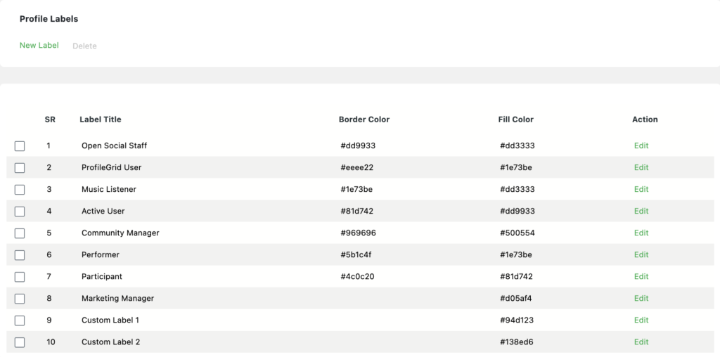 create custom labels options screen