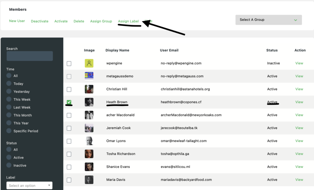 Select user and assign labels