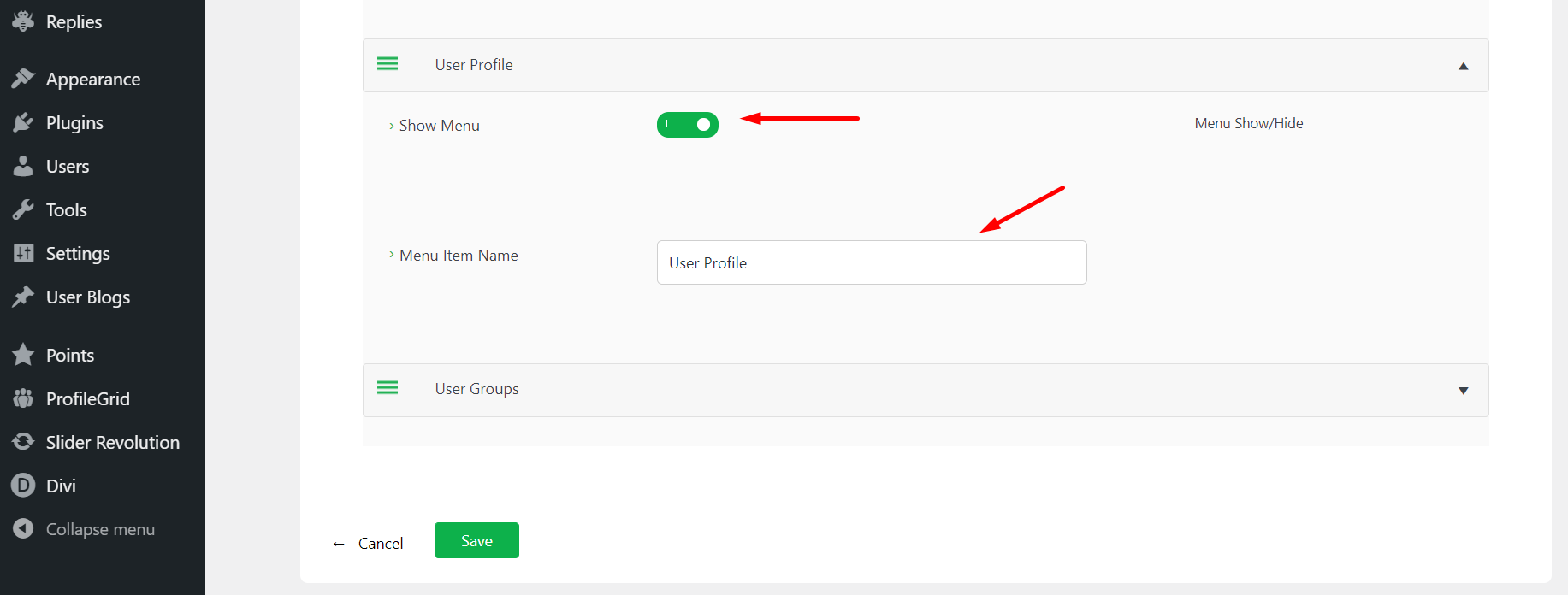ProfileGrid Menu Integration Settings