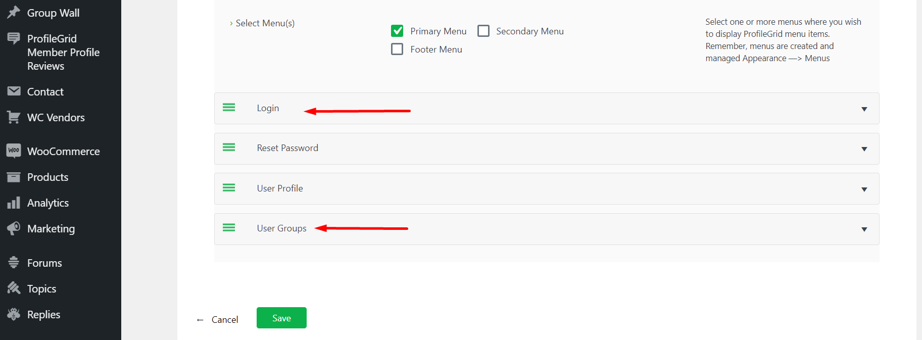 ProfileGrid Menu Integration Settings