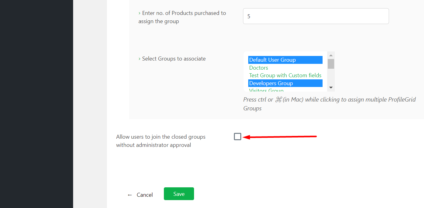of Products purchased to assign the group