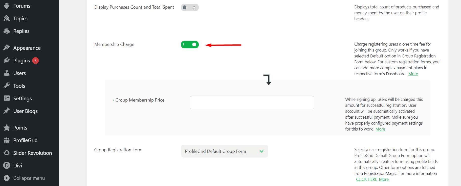 WordPress members area