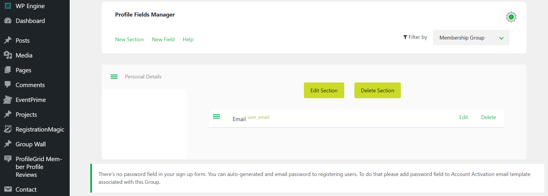 WordPress members area