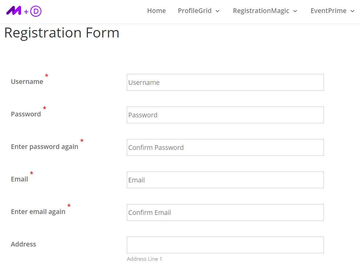create registration form