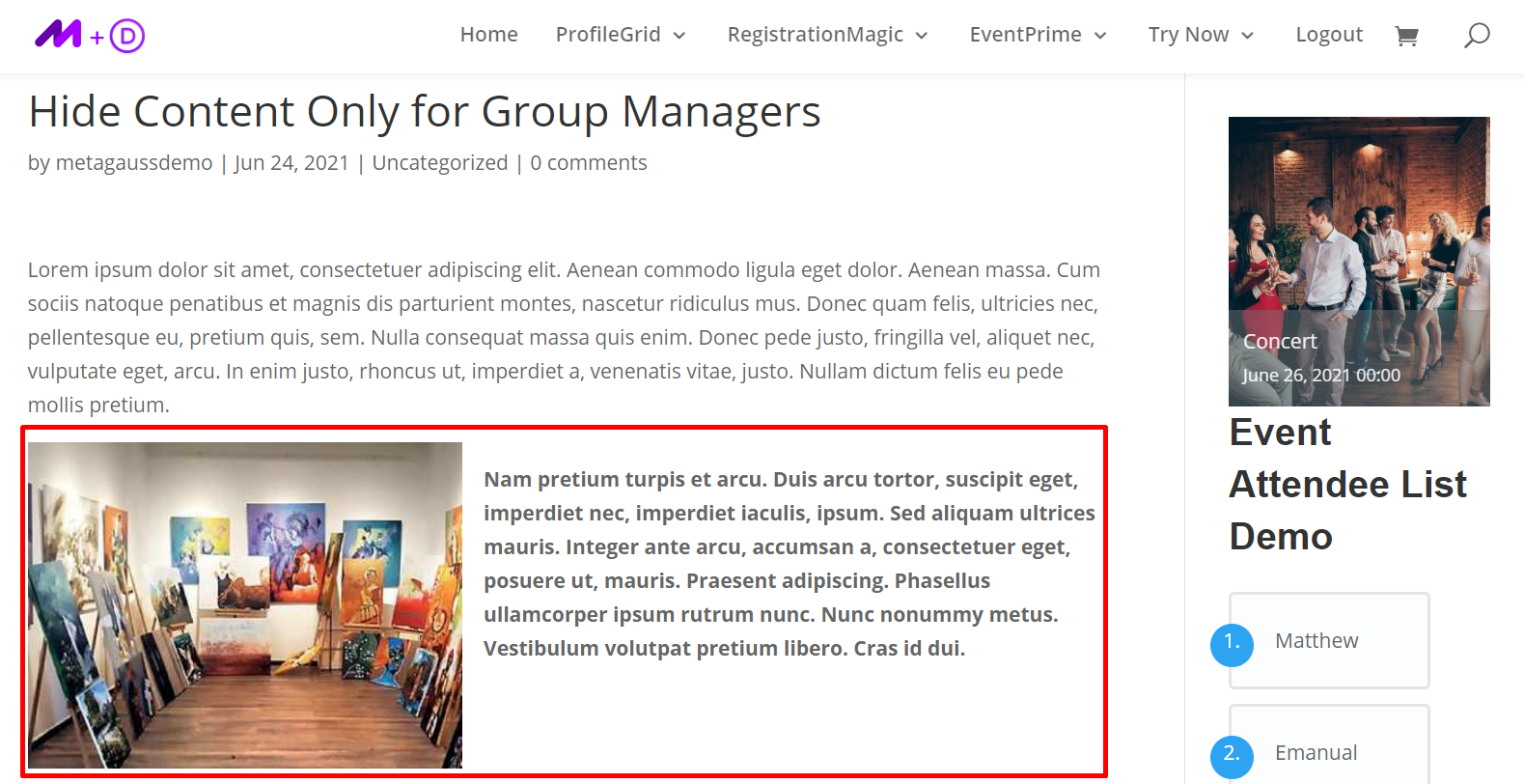 how it would look on the front end if any group manager from any group opens the post